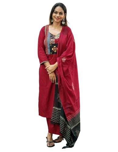 Image of ANNI Designer Women's Rayon Viscose Printed Straight Kurta with Pant & Dupatta