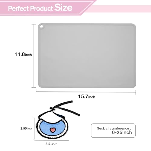 Cat-Food-Mat-Cat-Placemats-for-Food-and-Water-Dog-Bowl-Mat-Silicone-Pet-Feeding-Mats-Dog-Food-Mat-for-Floors-Waterproof-Non-Slip-Dog-Food-Tray-Pad-Pet-Placemat-for-Cats-with-Pet-Bib-Grey