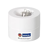 MAUL Klammernspender MAULpro | Ø7,3x6cm | Schreibtisch Organizer für Büroklammern | Schreibtisch Zubehör mit Magnet für Büro | Inklusive 15 Klammern | Stilvoller Büroklammernspender | Weiß