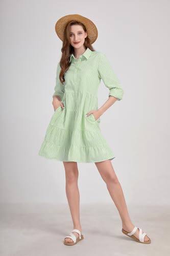 Image of utcoco Womens Striped Button Down Midi Shirt Dress Casual Loose Cuffed Long Sleeve Mid Long Dresses
