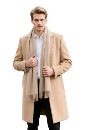 LA FERANI Herrenschal Kaschmir dünn leicht stilvoll Herbst Winter 200x70 elegant für formelle Anlässe extra geschmeidig Kaschmirschal beige einfarbig klassisch Uni Farbe...