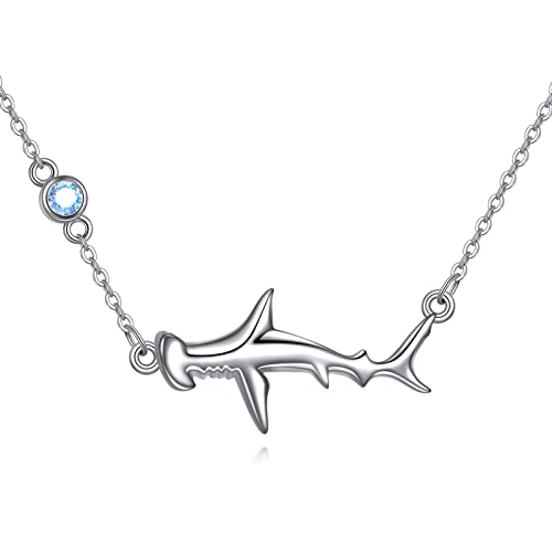 YAFEINI Hammerhead Shark Necklace 925 Sterling Silver Shark Jewelry for Diver Women
