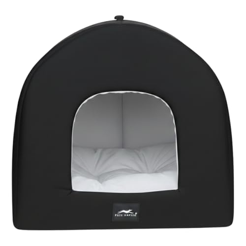 Image of PETS EMPIRE Warm Hut for Cats & Kittens Bed | with Removable Cushions |Bed for Puppies (Size: 46 x 46 x 54 cm) Soft & Comfortable Hut for Cats & Kitties | Kennel House for Pets Black