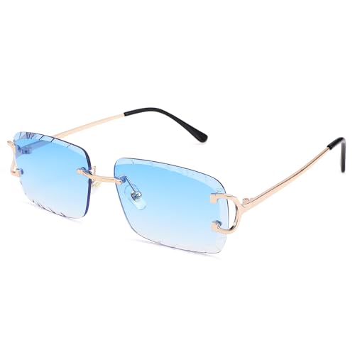 Image of Hycredi Rimless Rectangle Sunglasses for Men /Women- Frameless Square Trendy Shade - Diamond Cutting Eyewear