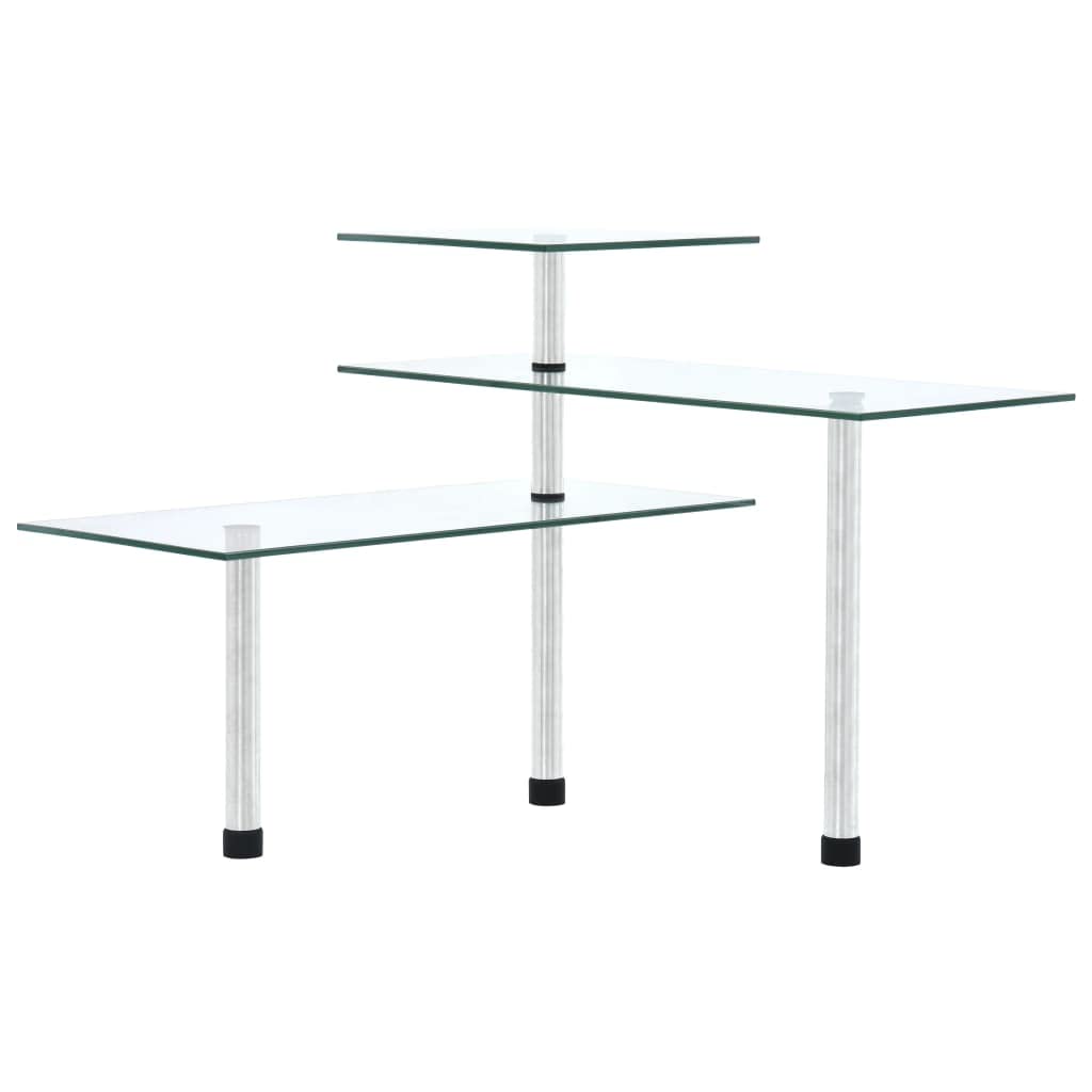 Estantería esquinera de cocina de 3 niveles, vidrio templado, acero inoxidable, transparente, ahorra espacio, especiero y organizador de cocina, con 3 estantes escalonados para hierbas, latas