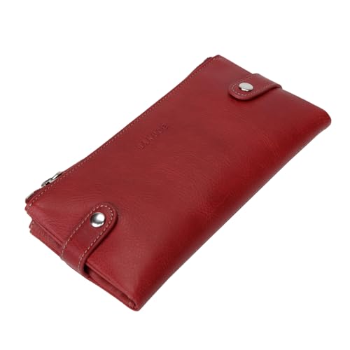 Banuce Full Grains Italian Leather Long Bifold Wallet for Women Large Capacity Clutch Purse ID Window 13pcs Card Holders Red