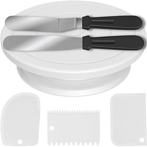 HANKANG 6 Pcs Cake Stand Set, Cake Decorating Supplies, 11 Inch Rotating Cake Turntable for Decorating, Cake Spinner, Cake Decorating Tools, Cake Decorating Kit, Gift Set Baking Supplies