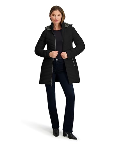 Image of Nautica Women's Stretch Puffer Jacket- Wind & Water-resistant Winter Coat Faux Fur Lined Hood