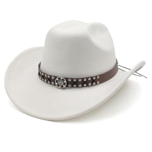 Image of Cowboy Hat for Women Men Wide Brim Western Cowgirl Hat Roll up Brim with Belt Buckle Classic Suede Country Cowboy Hat