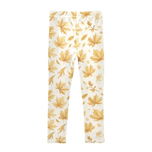 KLL Vintage Golden Glitter Maple Leaves Girls Cotton Leggings Comfortable High Waisted Pants Gym2