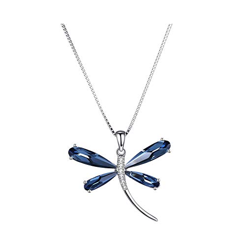 Nider Collier en Argent Sterling de Cristal de Libellule Collier Pendentif chaîne élégante Collier Exquis Bijoux pour Les Femmes Filles Bleu