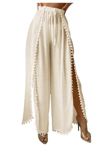 SHENHE Women's Sheer Wide Leg Beach Palazzo Pants Large