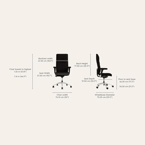 Image of Interio by Godrej La Sede Full Back Leather Executive Chair Black Ink, 5 Position Tilt Limiter
