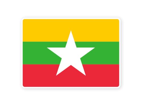 Sticker drapeau BIRMANIE MYANMAR birman 10cm(S) - 28cm(XL) autocollant bord blanc (taille M : 14cm x 10cm)