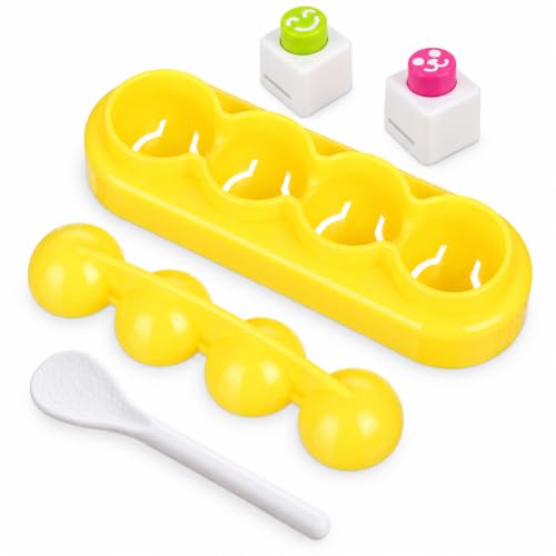 Halloluck 4 Pcs Rice Ball Mould Shaker DIY Ball Shape Sushi Maker Mould & 2 Smile Face Seaweed Nori Punch Embossing Mold Kitchen Tools for Shake DIY Lunch with a Mini Rice Spoon