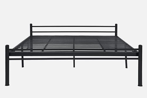 Image of Nivo Metal King Size Bed Without Storage | Wrought Iron Double Bed with Headboard & Footboard | Sturdy Powder Coated Platform Bed King Size Cot for BedroomLivingRoom Black (75x72)