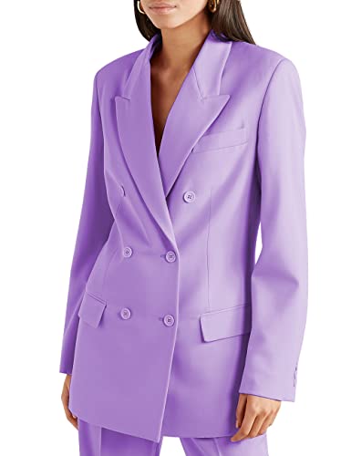 Womens Suit 2 Pieces Set Regular Style Notch Lapel Double Breasted Blazer Lady Set Work Suits (Blazer+Pants)