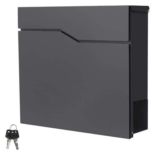 ML-Design Cassetta Postale per Lettere in Acciaio Verniciato a Polvere Antracite 37 x 37 x 11 cm con Scomparto per Giornali Riviste Serratura a 2 Chiavi incl. Materiale per Montaggio a Muro
