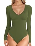 【FASHION DESIGN UPDATE】 YOGINGO long sleeve v neck bodysuit understands urban aesthetics, with a deep v neckline that skillfully balances classic and modern, and a slightly exposed collarbone line that gives the wearer a touch of unintentional seduct...
