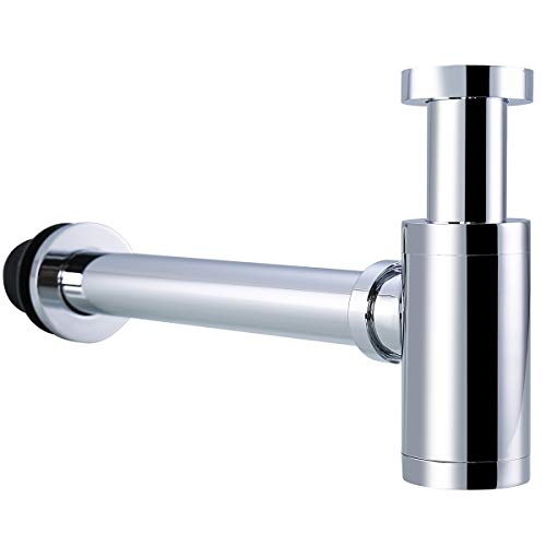 RANDOM Brass Contemporary Round Bottle P Trap 1 1/4,Basin Sink Waste Drain P Trap Kit (Chrome) - Thumbnail 6