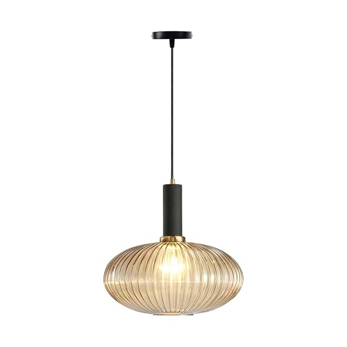 Luminaire Suspendu Verre Strié Ambré ESKED Lustre E27 Îlot Cuisine