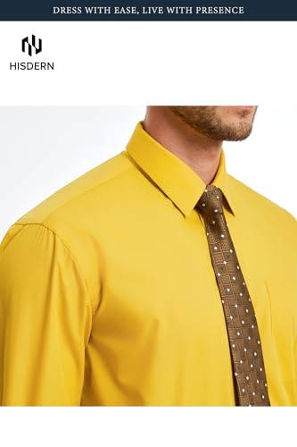 Image of HISDERN Mens Dress Shirt with Tie Pocket Square Set Classic Button Down Shirt Matching Tie Long Sleeve Shirts