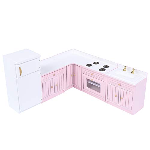 Haomian Dollhouse Kitchen Furniture Kit 1:12 Dollhouse Miniature Wooden Kitchen