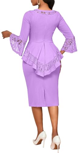 Image of sexycherry Lace Dresses for Women 3 /4 Sleeve Cocktail Pencil Split Dress | Women's Lace Wedding Guest Dresses Crew Neck Knee Length Split Fall Outfits
