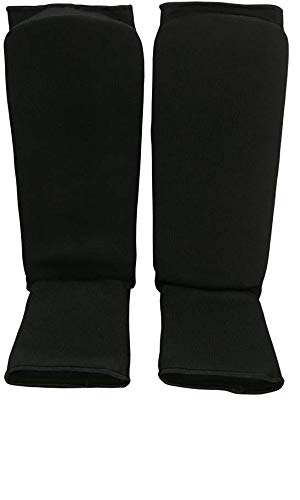 TMA Shin Instep Guards Kickboxing Muay Thai MMA shin pad Leg & Foot Protectors (Black, Large)
