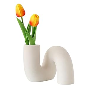 White Ceramic Flower Vase for Decor,Modern Minimalist Abstraction Vases,Farmhouse Decorative vase for Centerpieces,Kitchen,Office, Living Room,Wedding Floral Decoration (Light Brown)