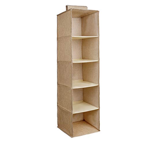 MaoXinTek Organizador de Armario Colgante, Estantes de Almacenamiento Plegable de 5 Niveles, Fácil Montaje para Ropa, Bolso, Zapatos, Accesorios, Bolsillos, Tela de Yute Lavable, Beige