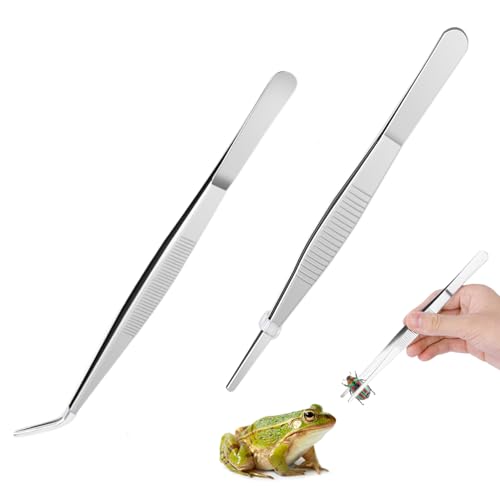 EMHTHME 2 stuks aquariumpincet, 30 cm roestvrij staal, lange pincet, aquariumvoederpincet, gebogen aquariumpincet, lang, reptielen, voederpincet, voor waterplant, reptielen, voedergereedschap