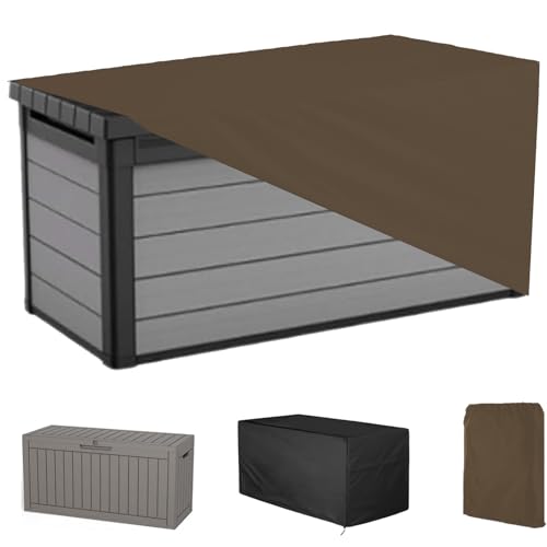 Impermeable Fundas para Baúl Almacenaje Exterior, 210D oxford Cubierta para Arcón para Jardín Terraza con Cordón,Funda Protectora para Caja de Almacenamiento para Balcó(Size:123*62*55cm,Color:Marrón)
