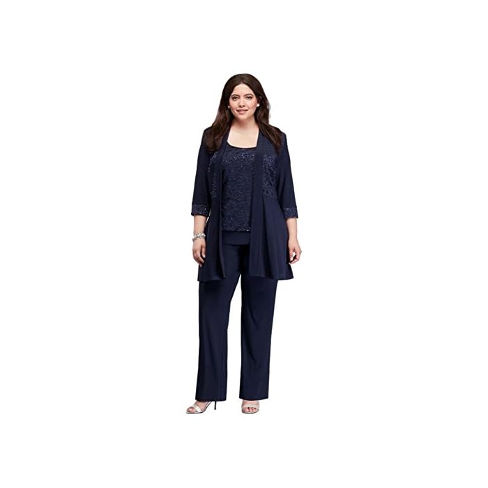 mock two piece lace and jersey pant suit