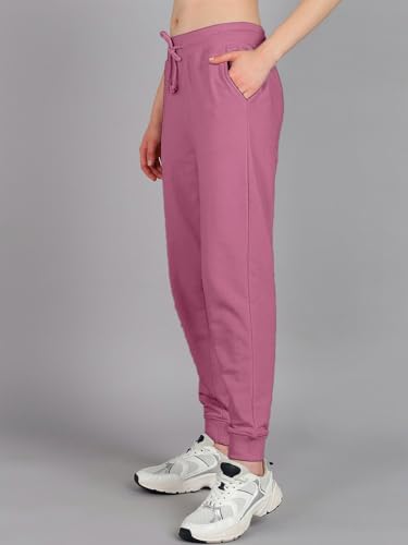 Image of Vogaan Women's Cotton Blend Regular Fit Track Pants | Drawstring Waist Solid Joggers | Super Combed Casual Joggers for Running & Gym