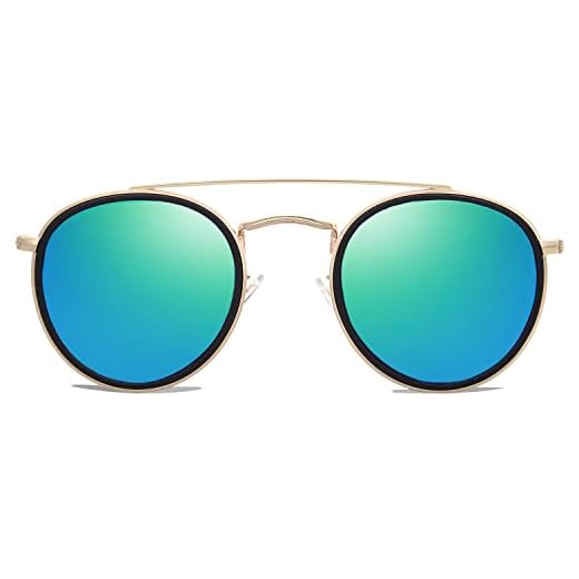 SOJOS Small Retro Round Polarized Sunglasses UV400 Double Bridge Sunnies SUNSET SJ1104, Gold/Green