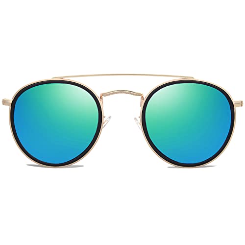 Image of SOJOS Retro Vintage Round Polarized Sunglasses for Women Men Double Bridge Circle Sunnies SJ1104