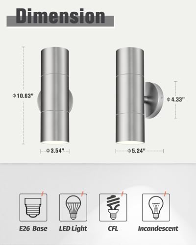 Image of Ken & Ricky Stainless Steel Outdoor Wall Light,Cylinder,Brushed Nickel,1PK
