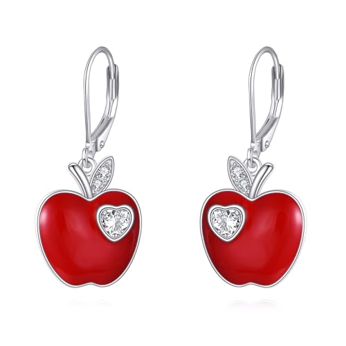 Boucles d'oreilles pomme rouge argent 925 clous d'oreilles