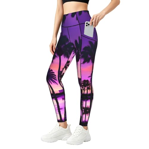 Pantalones elásticos de entrenamiento morados para yoga al aire libre y fitness femenino