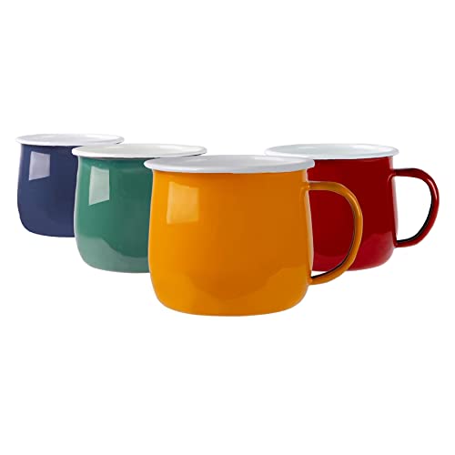 Argon Tableware Enamel Belly Mugs - 375ml - 4 Colours - Set of 4 Metal Drinking Cups Coffee Teacup Mug Set Hot, Cold Drinks Cups for Home, Kitchen, Dining, Travel, Camping, Hiking & Outdoor Use