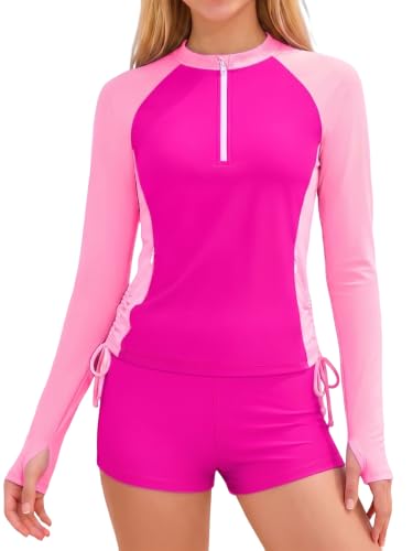 Image of Girls Rash Guard Swimsuit Long Sleeve Swim Shirt with Pockets UPF 50+ 7-16Y