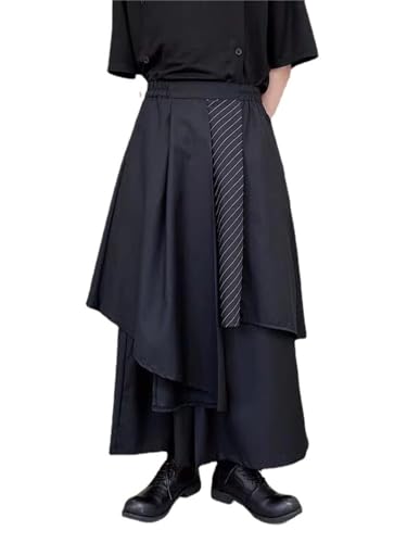Pantalon Homme Jupe Irrégulière Traditionnelle Jupe Grande Taille Pantalon Homme Uni Samouraï Hakama Sarouel Pantalon Uni Baggy Streetwear Kilt Style Japonais, Noir 4, M