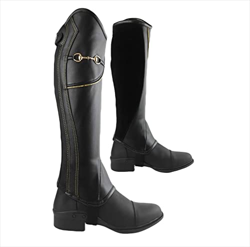 AK Bit Chain Equestrian Horse Riding Half Chaps with Extra Leather Protection Inside AKRS-1864 (Black/Gold, 14/XXS)