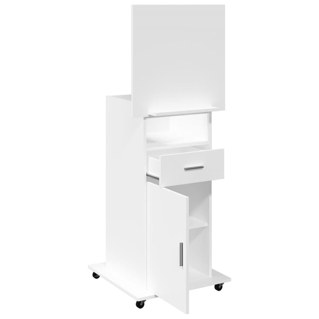Leggio con Ruote e Cassetto Bianco 55x55x107 cm in Multistrato,Leggio, Podio, Pulpito per Conferenze, Tavolo per Presentazioni, Scrivania per Discorsi Pubblici, Porta PC, Piano Inclinato e Ripia