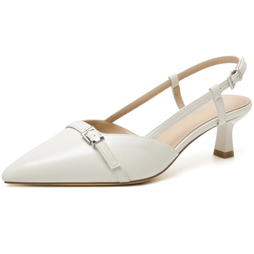 Image of Mostrin Kitten Heels for Women Pointed Toe Pumps Patent Leather Low Heel Slingback Heels with Buckle Dress Shoes for Dating Party Working