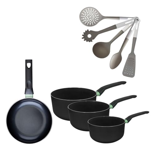 Batterie de cuisine avec 1 poêle 24 cm et 3 casseroles 161820 cm et 5 ustensiles de cuisine Fackelmann Brandao Vario