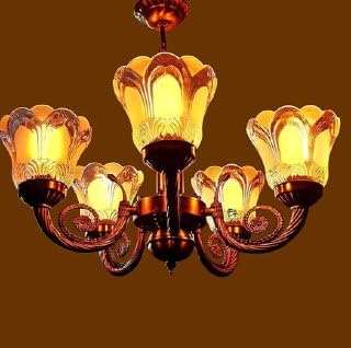 Image of SUANI 5 Lamp Gold Plated Brass and Glass Antique Chandelier, Jhoomer, for Living Room, Dining Area, Hall, Office, Banquet Hall (Bulb Included)