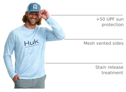 HUK Mens Pursuit Pattern Crew Sleeve Shirt, Performance Shirt, Mossy Oak - Calmwater Arctic, Small - image 4