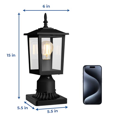 CINOTON Dusk to Dawn Outdoor Post Light Fixtures, Modern Exterior Post Lantern 6-Inch with Pier Mount Base, Aluminum Lamp Post Lantern Head with Clear Glass Waterproof for Garden Patio Pathway Deck